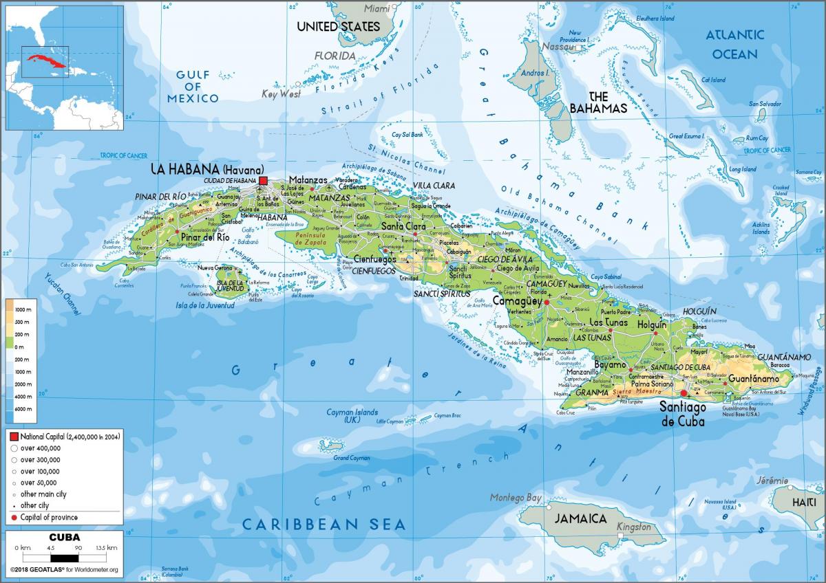 Mapa ukształtowania terenu Kuby