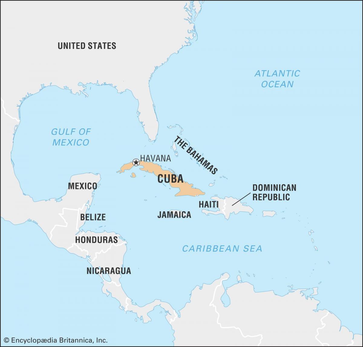Mapa Kuby i krajów graniczących