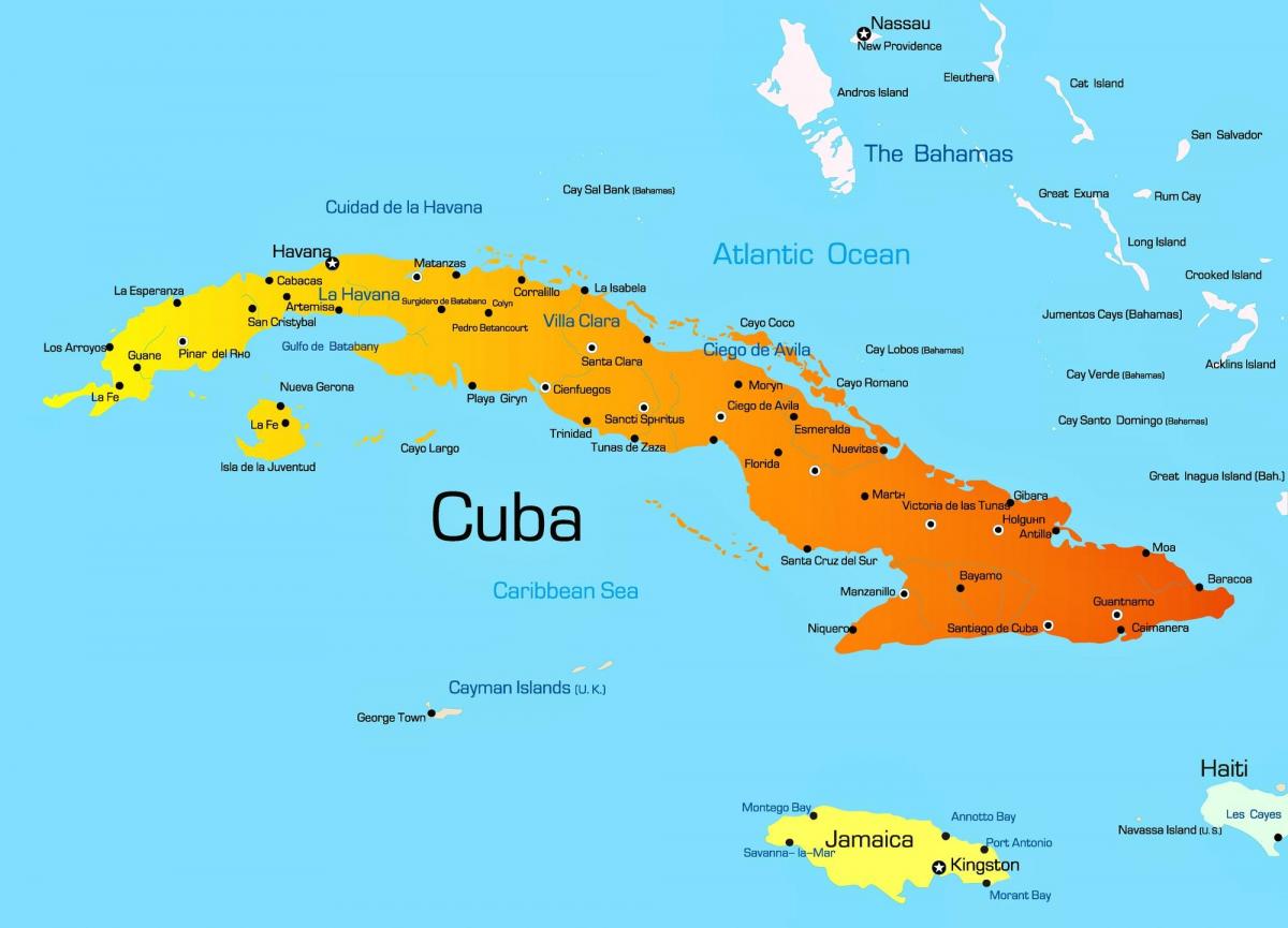 Mapa Kuby z głównymi miastami