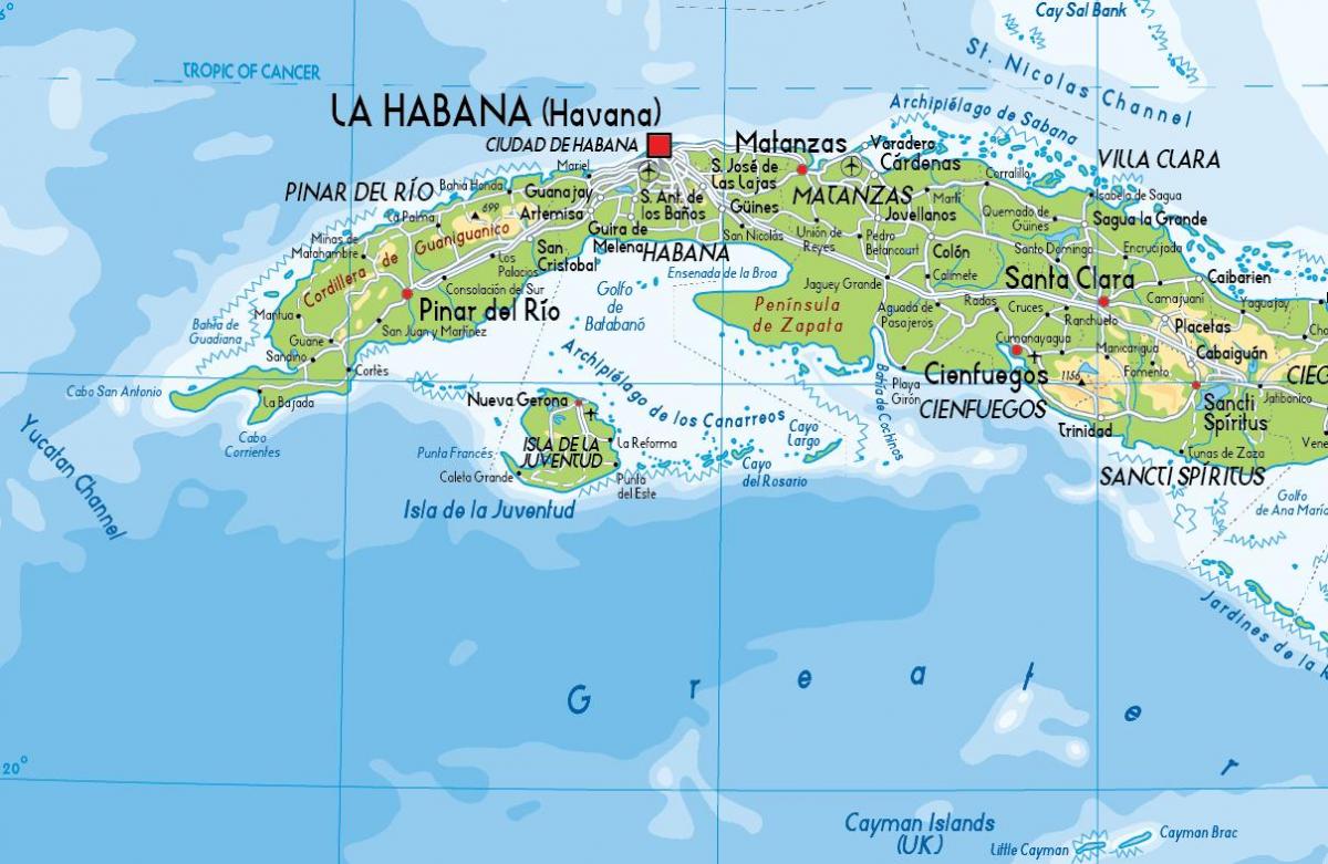 Mapa północnej części Kuby