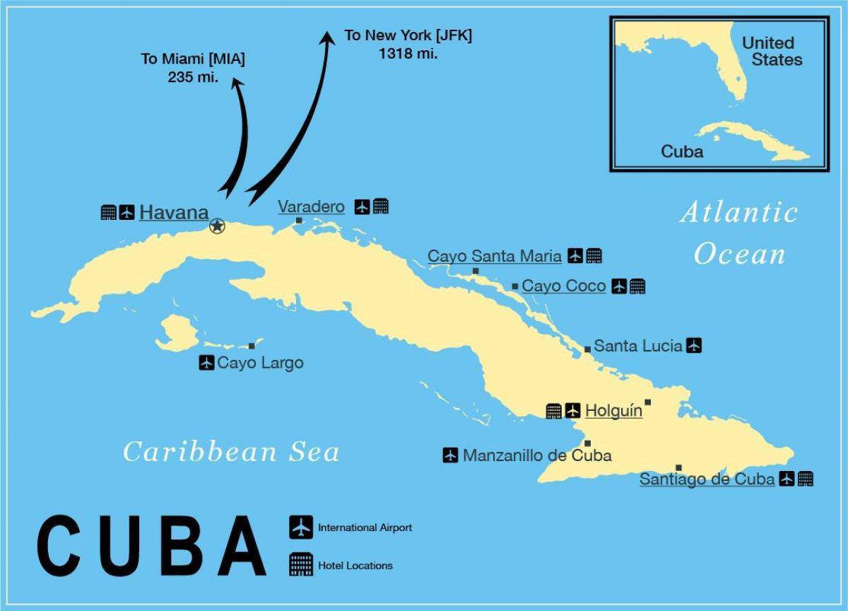 Mapa portów lotniczych na Kubie